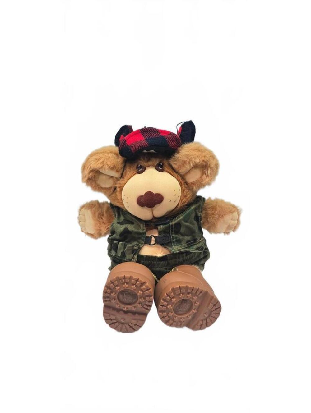 Furskins Plush Bear Doll in Camouflage Outfit and Red Plaid Hat
